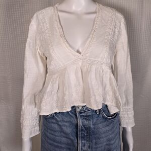 Urban Outfitters Cream V-Neck Peplum Crop Top